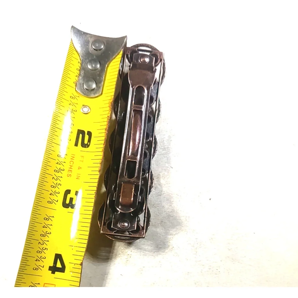 Hair Barrette Tension Clip Copper Tone Iridescent Rhinestone Classic Roman